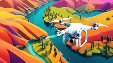 A drone flying over a scenic landscape, capturing aerial photography