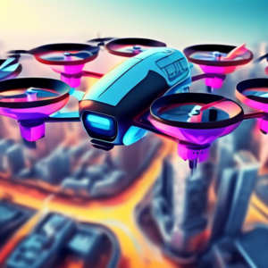 A futuristic drone flying over a cityscape