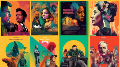 A collage of four different movie posters, with each poster depicting characters and scenes from acclaimed films recently added to Hulu