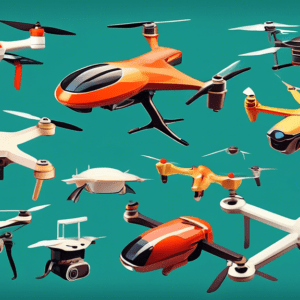 A timeline of drones, from the earliest models to futuristic designs, showcasing the evolution of drone technology
