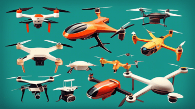 A timeline of drones, from the earliest models to futuristic designs, showcasing the evolution of drone technology