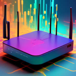A wifi router undergoing a series of tests with data visualized around it