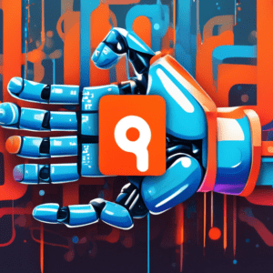 A robotic hand merging the Reddit logo with the ChatGPT logo, with data streams flowing between them.