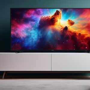 A sleek and modern Vizio television with a bright Quantum Pro logo, showcasing a vibrant and detailed image of a nebula on screen.