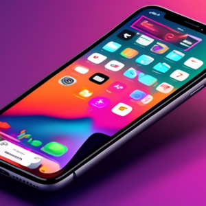 A futuristic, sleek iPhone displaying a redesigned settings app with intuitive icons and a minimalist interface, set against a backdrop of the macOS 15 desktop.