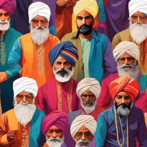 A diverse group of Indian men wearing turbans in various styles and colors, showcasing the beauty and significance of this cultural headwear.