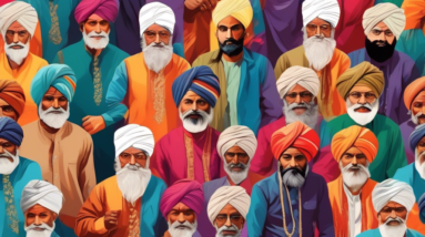 A diverse group of Indian men wearing turbans in various styles and colors, showcasing the beauty and significance of this cultural headwear.