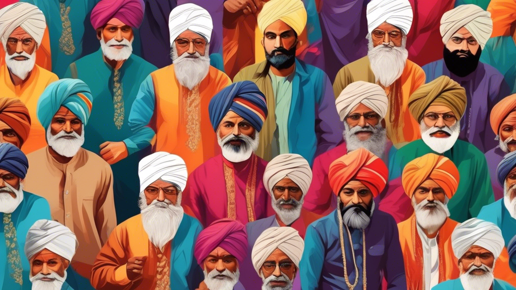 A diverse group of Indian men wearing turbans in various styles and colors, showcasing the beauty and significance of this cultural headwear.