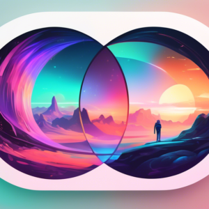 A Venn diagram with one side labeled Windows Features and the other MacOS Features, with a glowing, futuristic portal in the overlapping section labeled Shared Dreams.
