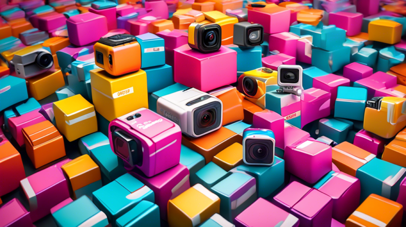 A GoPro camera drowning in a sea of DJI Osmo Action 5 boxes.