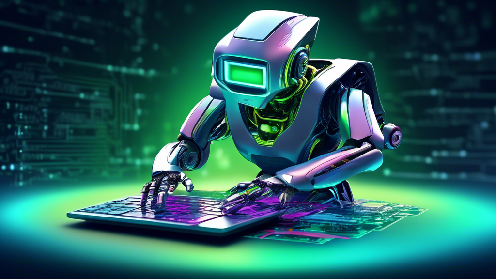 A futuristic robot giving an 8-minute keynote presentation about computer chips with the Nvidia logo in the background.