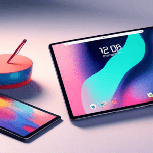 A sleek, minimalist OnePlus tablet juxtaposed against an iPad Pro, both displaying the same vibrant image on-screen, with their styluses resting alongside.