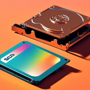 A giant SSD labeled X100P casts a shadow over a tiny, rusty hard disk drive with a price tag reading Budget-Friendly.