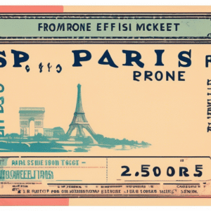 A vintage train ticket labeled SP005 Paris Rhône with the Eiffel Tower in the background.