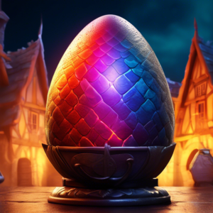 A medieval dragon egg glowing with a countdown timer reflected in its surface, surrounded by the banners of warring houses.