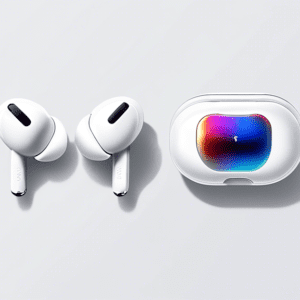 A pair of Apple AirPods Pro 2 and Samsung Galaxy Buds3 Pro wireless earbuds facing each other on a sleek white surface, with a subtle Apple logo reflection on one side and a Samsung logo reflection on