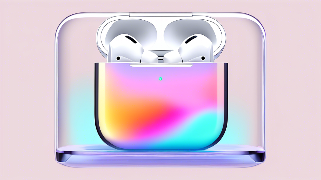 A pair of AirPods Pro 2 levitating in front of a transparent phone screen displaying the iOS 18 logo and new features.