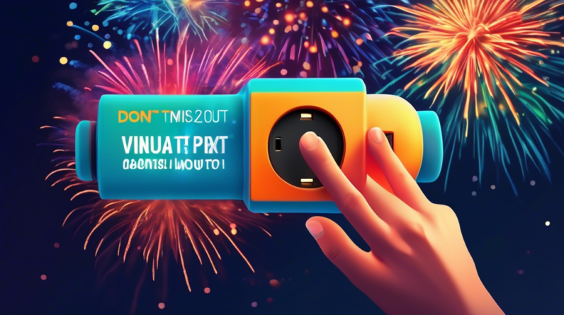 A hand reaching out to grab an Amazon Smart Plug with a glowing Amazon logo, priced at $12.99, against a backdrop of exploding fireworks with the text Don't Miss Out!.