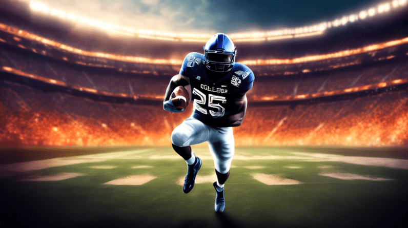 A college football video game cover featuring a silhouetted player in a dramatic pose with a glowing stadium in the background and the title College Football 25 above.