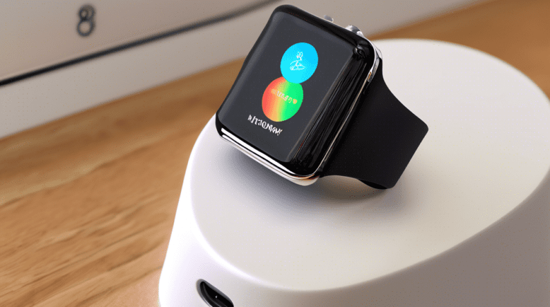 A sleek Apple Watch Ultra 2 on a nightstand with its charger, next to a MacRumors website page displaying the giveaway.