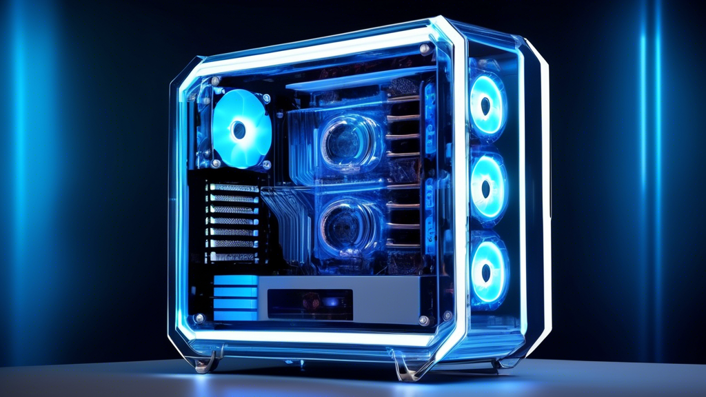 A futuristic, transparent computer case with visible components and glowing blue accents, titled InWin Proof of Concept One.