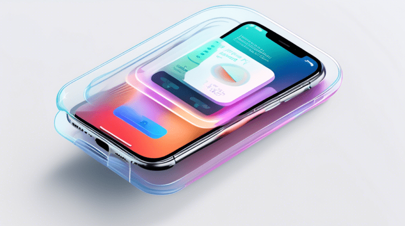 A transparent iPhone running iOS 18 displaying a notification from a Vision Pro headset showing Apple Intelligence.