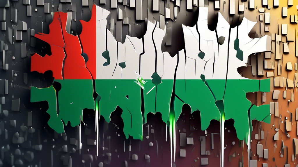 A cracked Meta logo with the Nigerian flag peeking through the cracks and binary code raining down