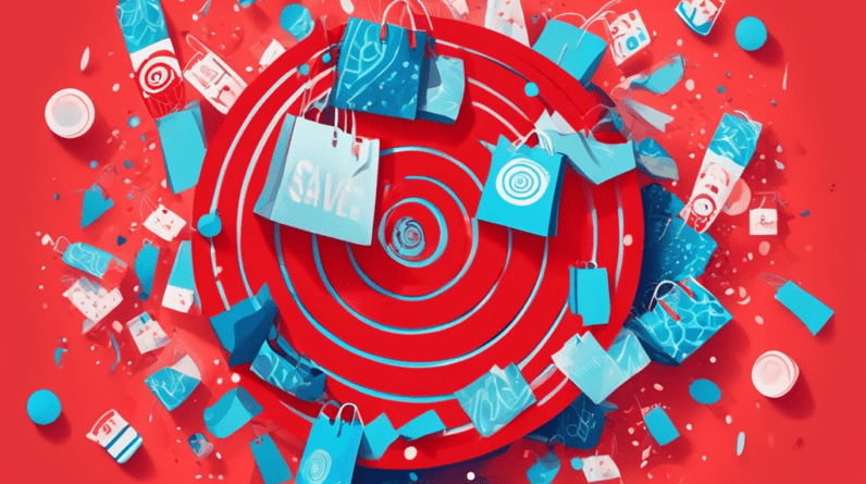 A red Target bullseye overflowing with a pile of shopping bags labeled Circle Week Deals with a blue background that says Save Big Before Prime Day.
