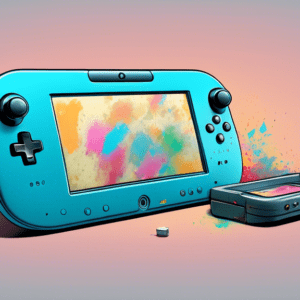 A dusty and cobwebbed Wii U console lying on its side with a single tear rolling down the face of its gamepad.